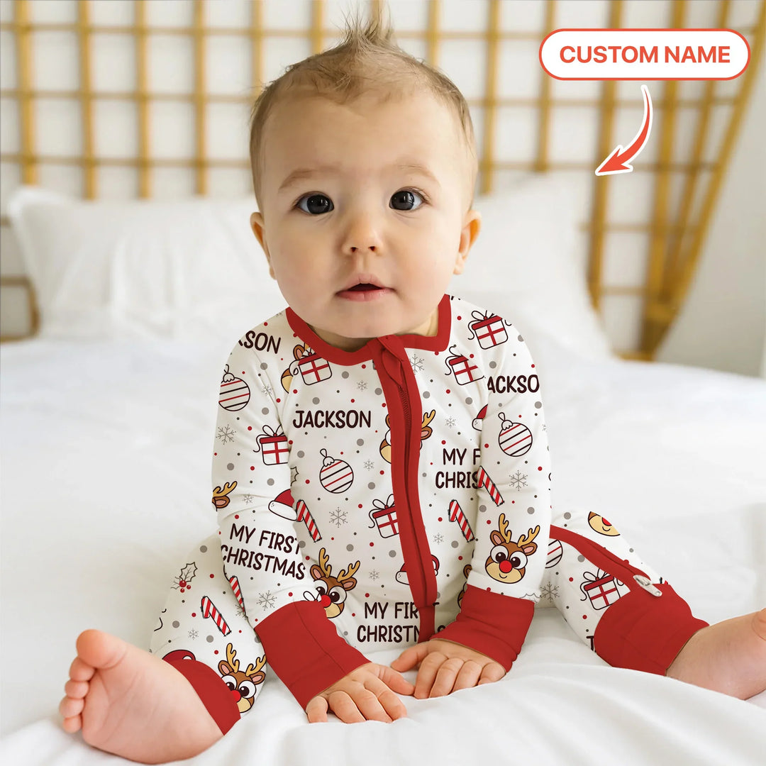 Custom Name Reindeer Doodle My First Christmas Convertible Zippy