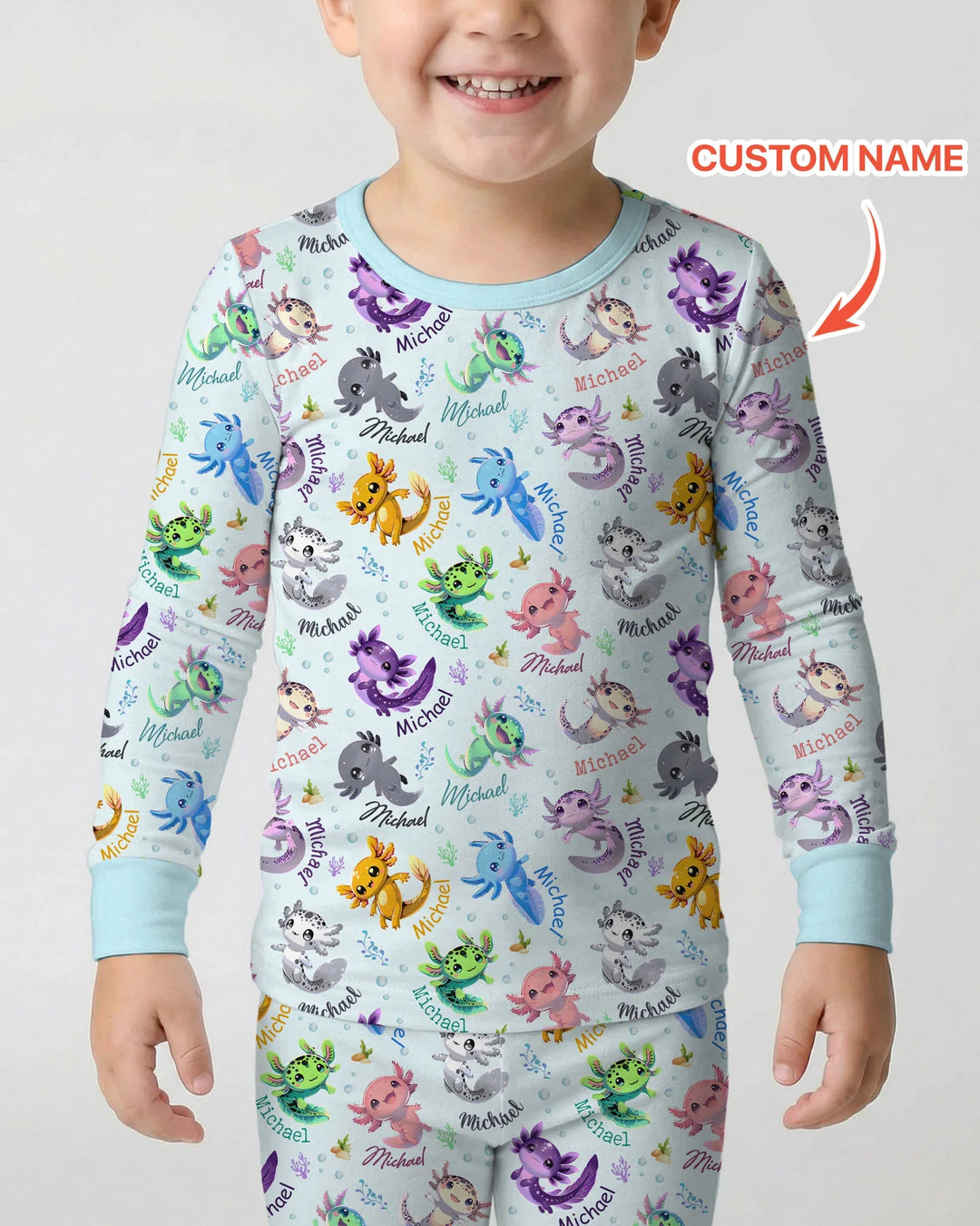 I Love You Axolotl Custom Name Two Piece Long Sleeve Pajama Set