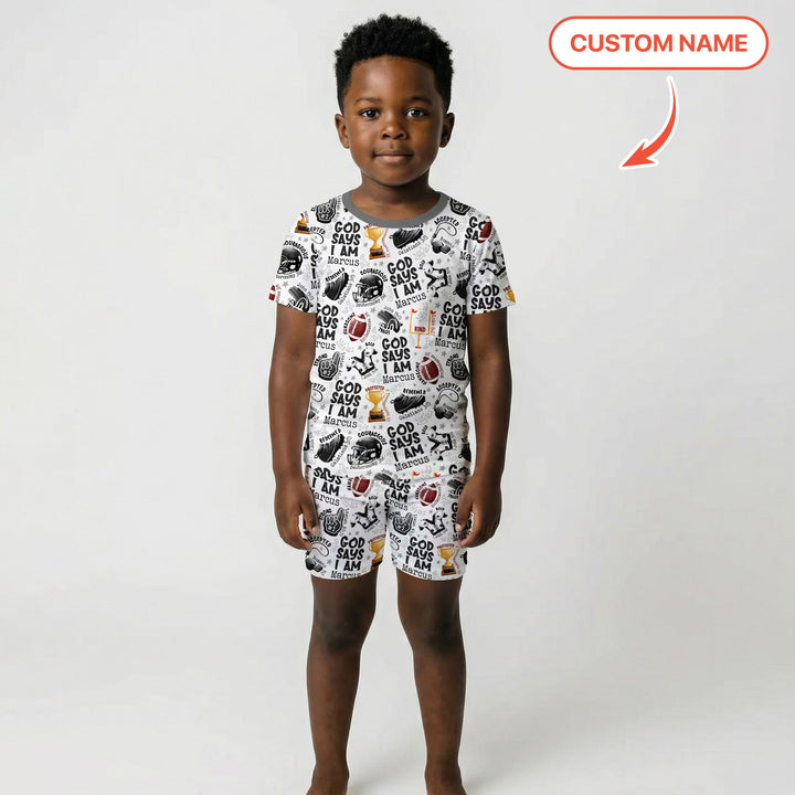 God Says I Am Touch Down Time Custom Name Two Piece Short Sleeve Shorts Pajama Set