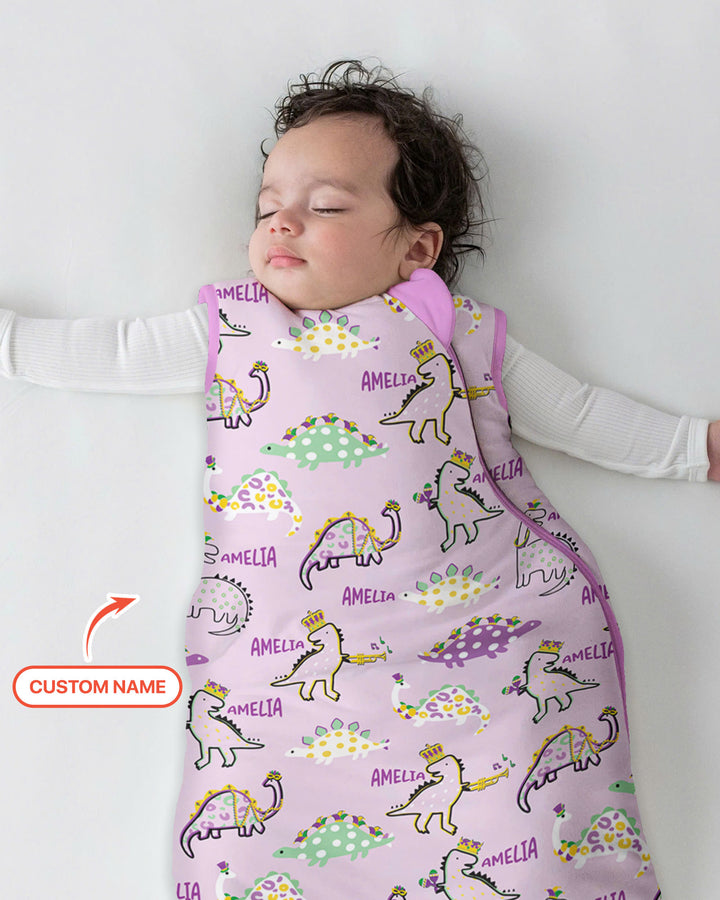 Custom Name Mardi Gras Saurus Sleep Bag