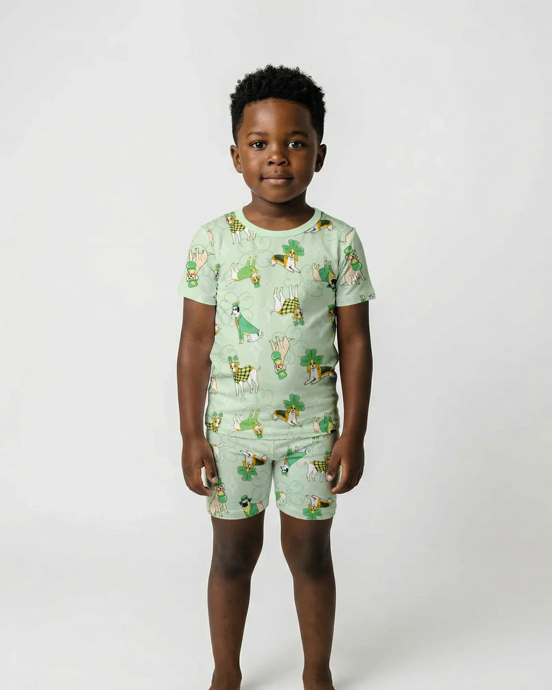 St. Patrick's Day Puppies Two Piece Short Sleeve Shorts Pajama Set