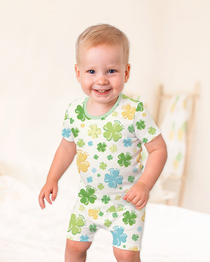 Shamrocks Print St. Patrick's Day Two Piece Short Sleeve Shorts Pajama Set
