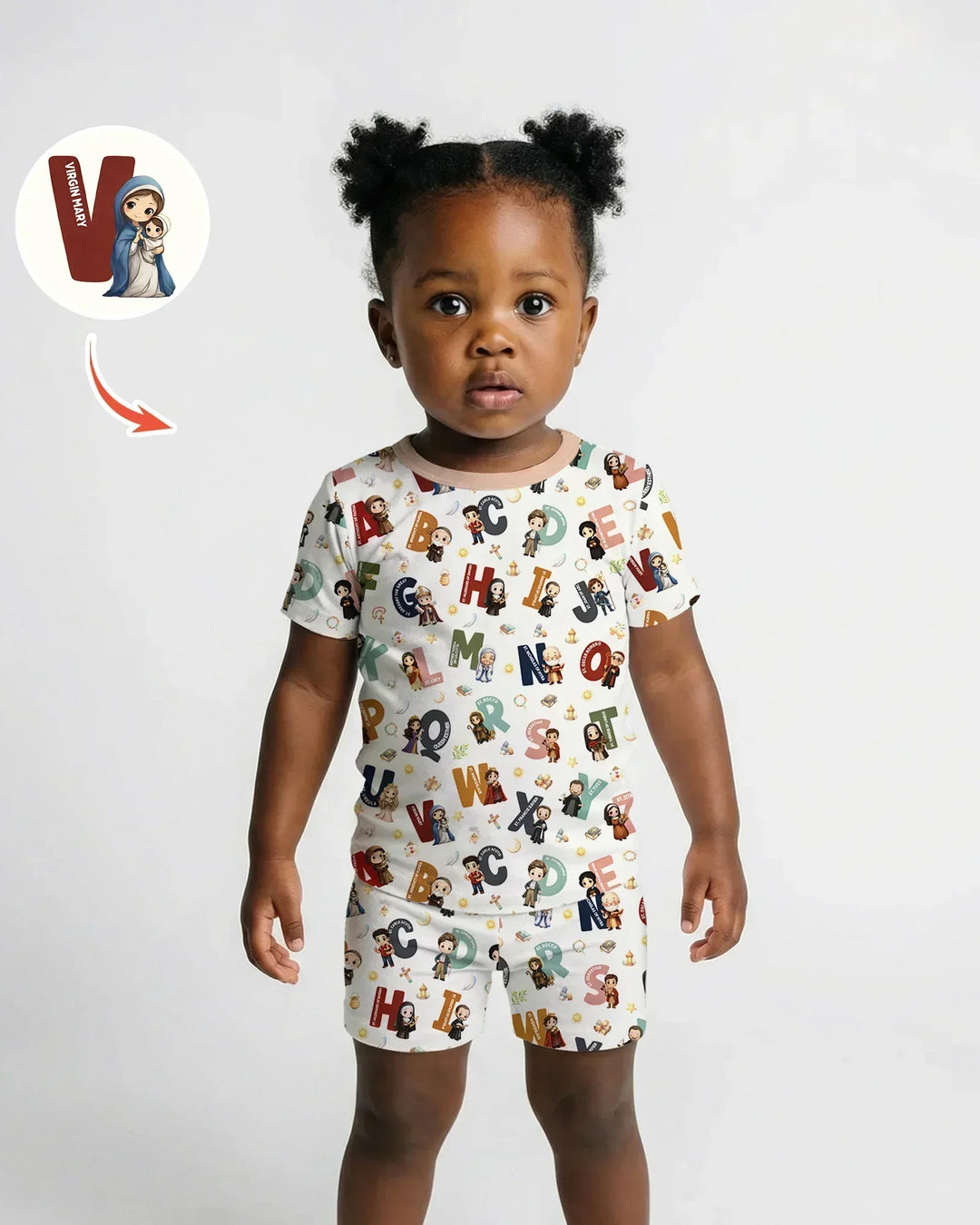 Catholic Saint ABCs Two Piece Short Sleeve Shorts Pajama Set