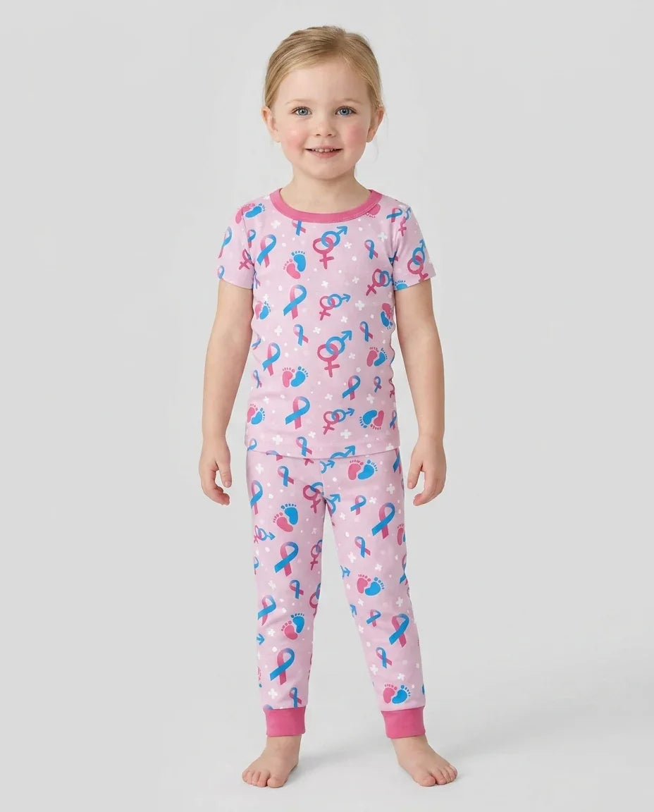 Infertility Awareness Blue and Pink Bamboo Two Piece Short Sleeve Pajama Set