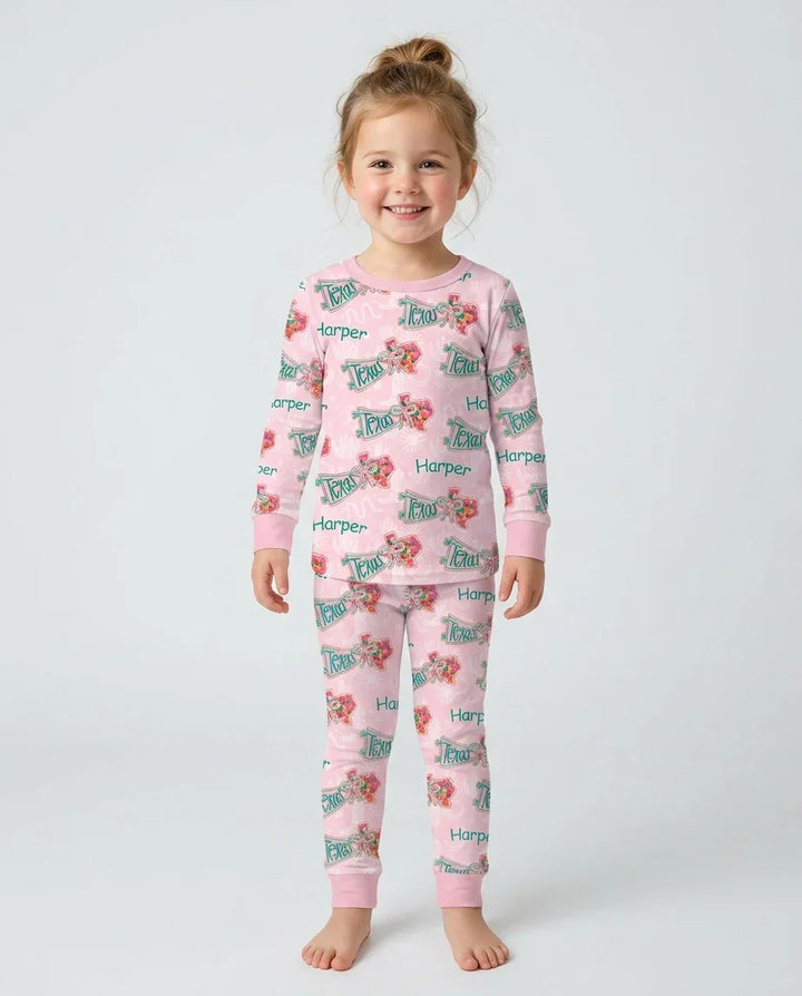 Custom Name Preppy Texas Charm Bamboo Two Piece Long Sleeve Pajama Set