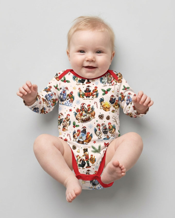 Funny Roosters On Christmas Bamboo Bodysuit