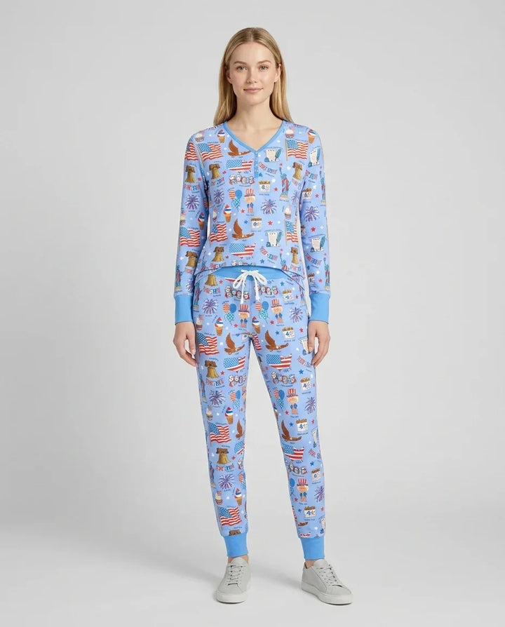 Handgezeichnetes patriotisches kultiges Bambus-Damen-Pyjama-Set