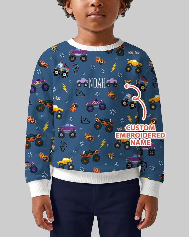 Custom Name Embroidered Crazy Truck Bamboo Crewneck Sweatshirt