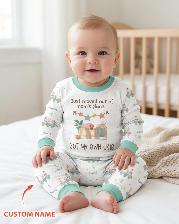 Custom Name Moved Out of My Mom's & Place Got My Own Crib Bamboo Two Piece Long Sleeve Pajama Set