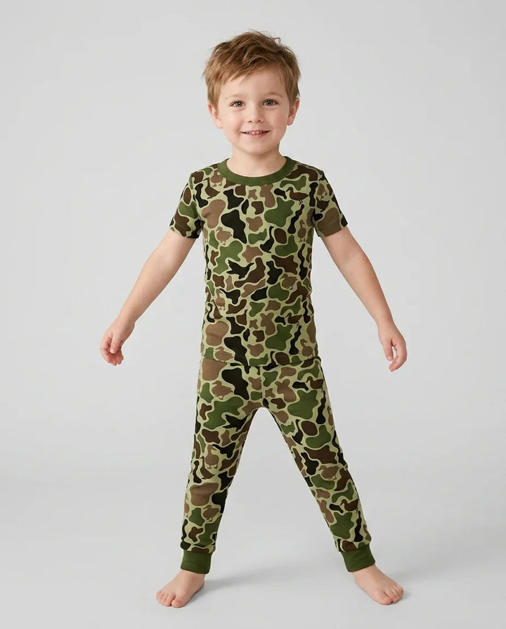 Mallard Duck Hunting Camouflage Bamboo Two Piece Short Sleeve Pajama Set