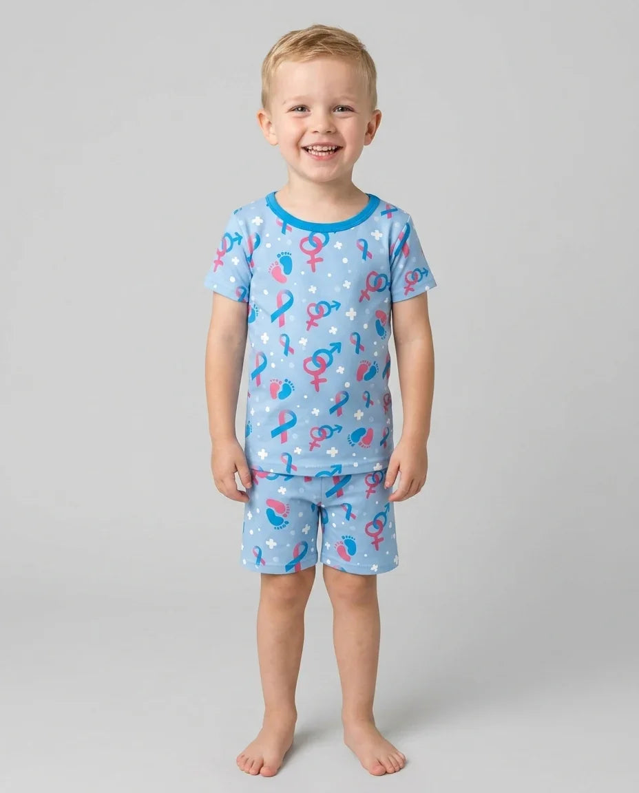 Infertility Awareness Blue and Pink Bamboo Two Piece Short Sleeve Shorts Pajama Set