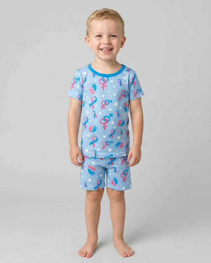 Infertility Awareness Blue and Pink Bamboo Two Piece Short Sleeve Shorts Pajama Set