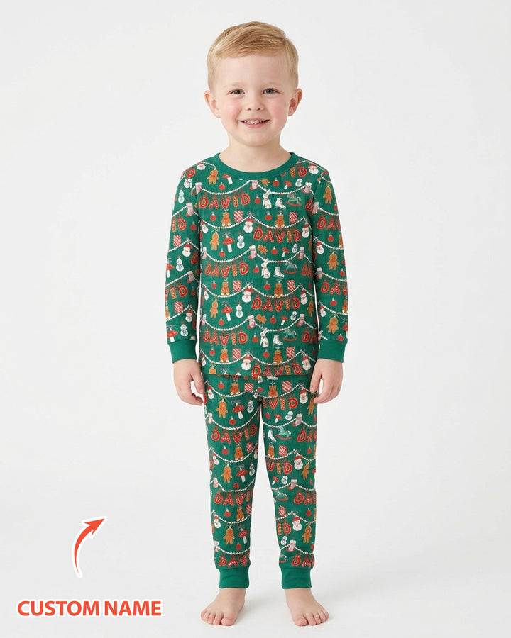 Merry Gingerbread Custom Name Bamboo Two Piece Long Sleeve Pajama Set