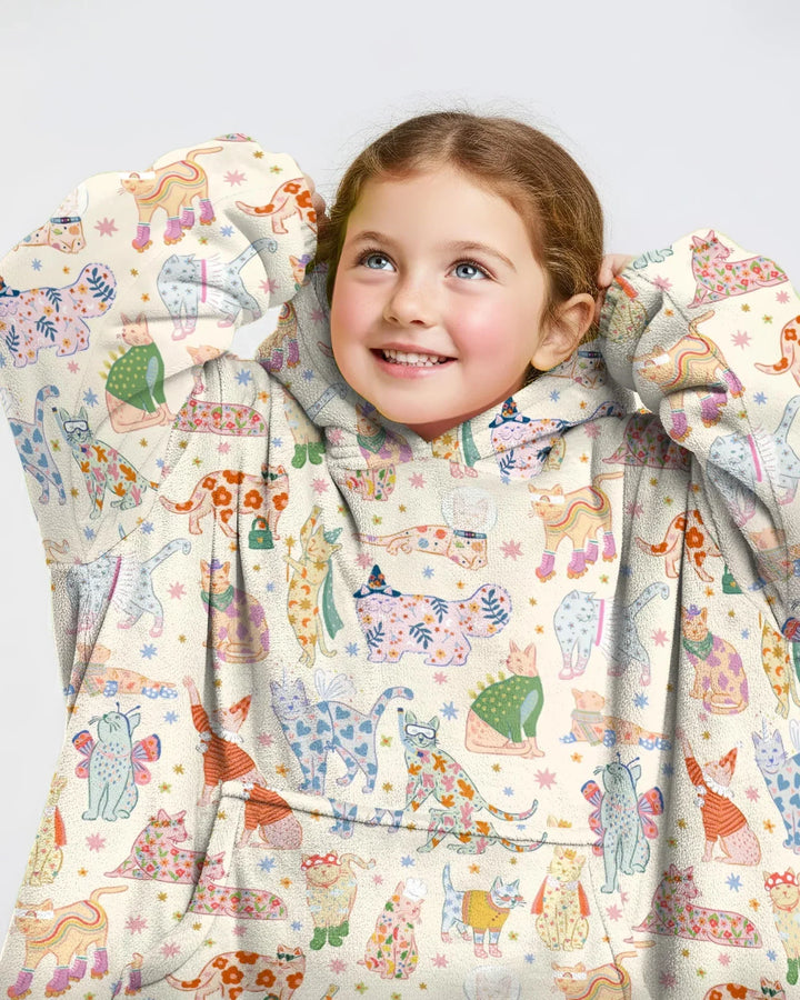 Whimsical Cat Parade Bamboo Blanket Hoodie