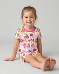 Pink Softball Game Day Bamboo Two Piece Short Sleeve Shorts Pajama Set