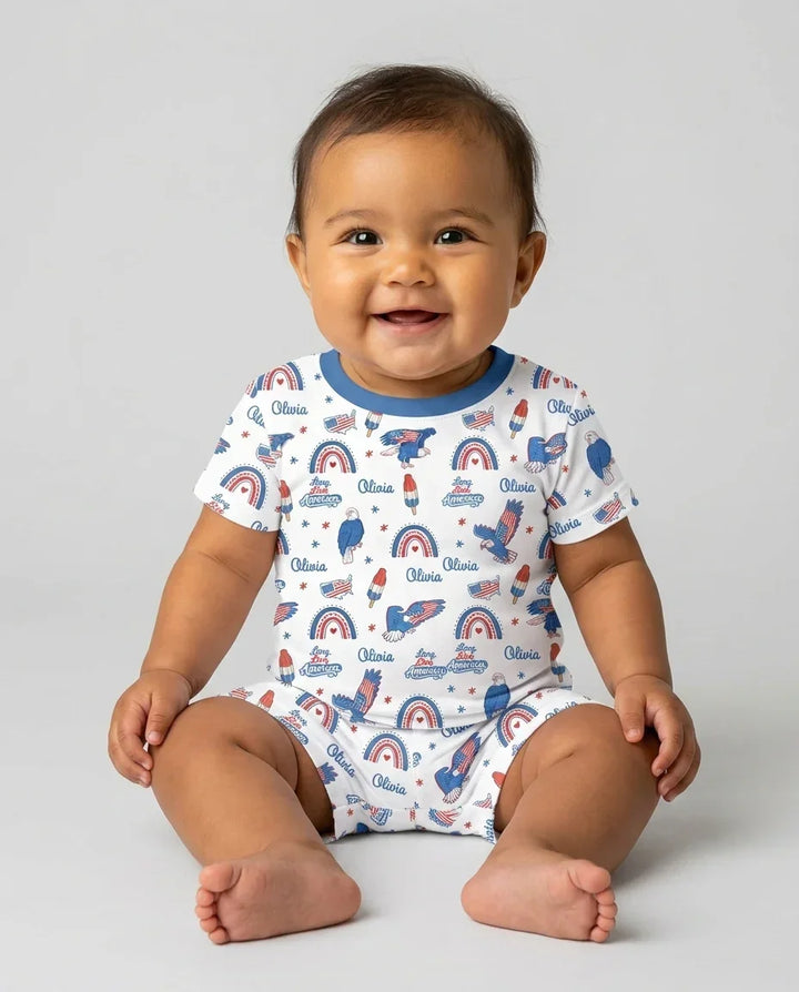 Zweiteiliges Pyjama-Set mit kurzen Ärmeln und Shorts im Sommer-Design
