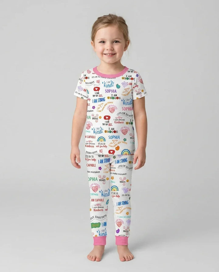 Daily Affirmations Matching Mommy & Baby Bamboo Two Piece Short Sleeve Pajama Set