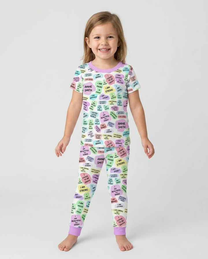 Conjunto de Pijama de Dos Piezas de Bambú de Manga Corta con Afirmaciones Diarias para Mamá y Bebé