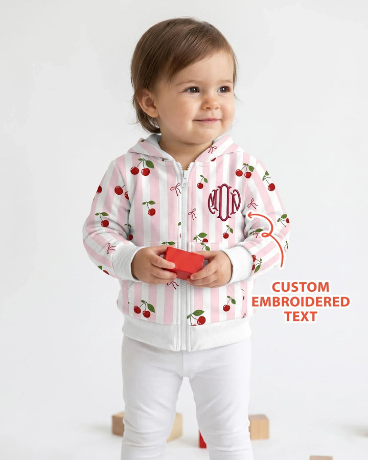 Personalized Embroidered Monogram Letter Cherry Bamboo Zip Hoodie