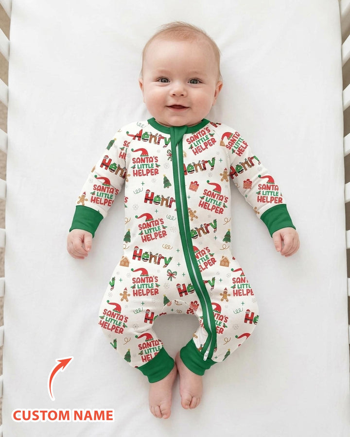 Pijama-mono convertible de bambú "El Pequeño Ayudante de Santa" personalizado