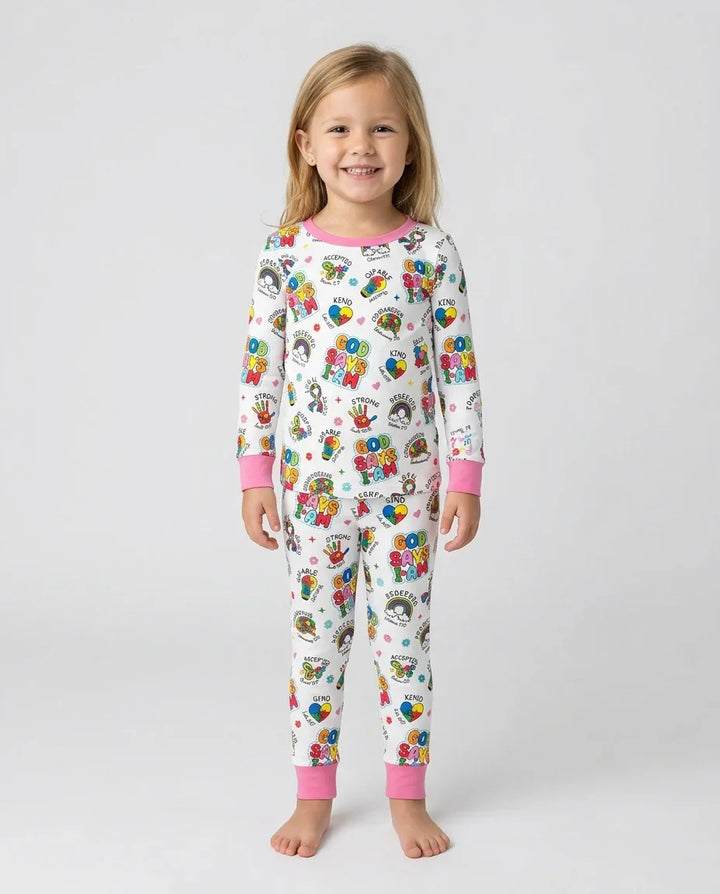 God Says I Am Autism Awareness Bamboo Two Piece Long Sleeve Pajama Set