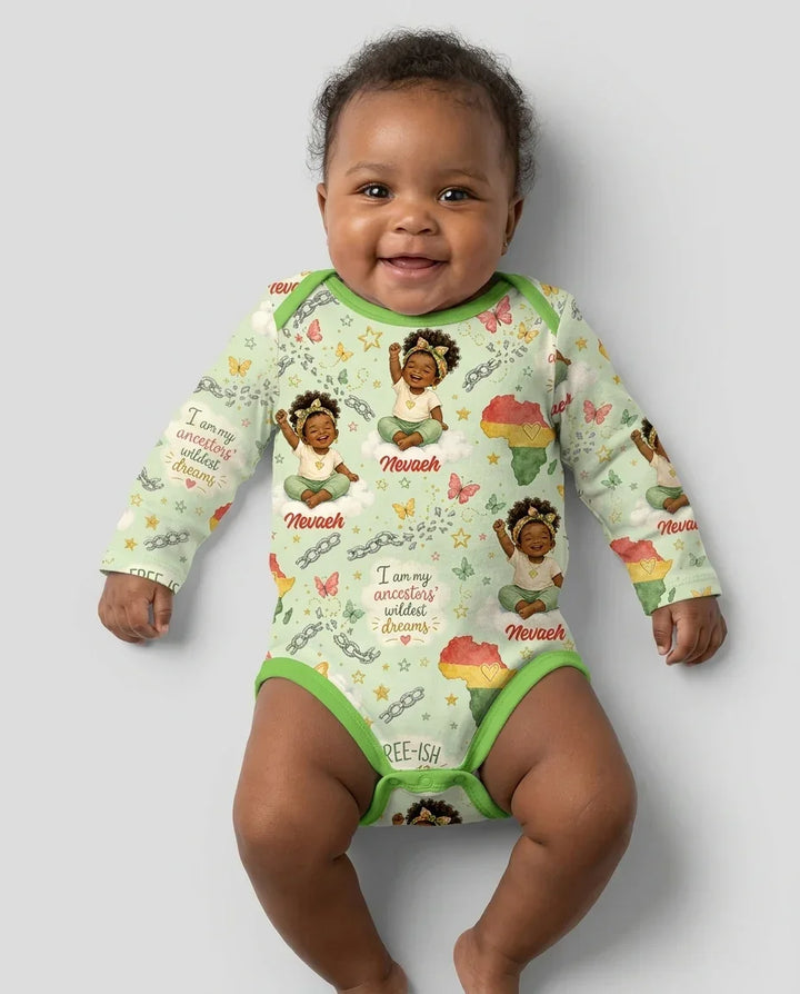 Custom Name Juneteenth I Am My Ancestors' Wildest Dream Bamboo Bodysuit