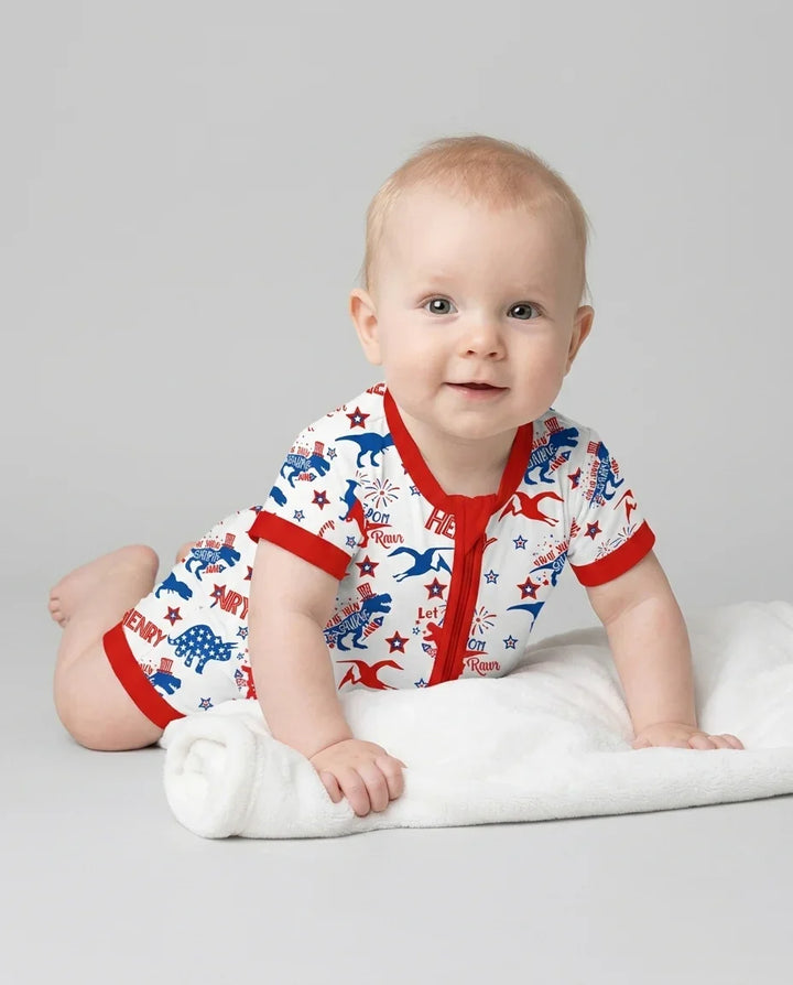 Custom Name Patriotic Dinosaur Bamboo Shorty Zippy
