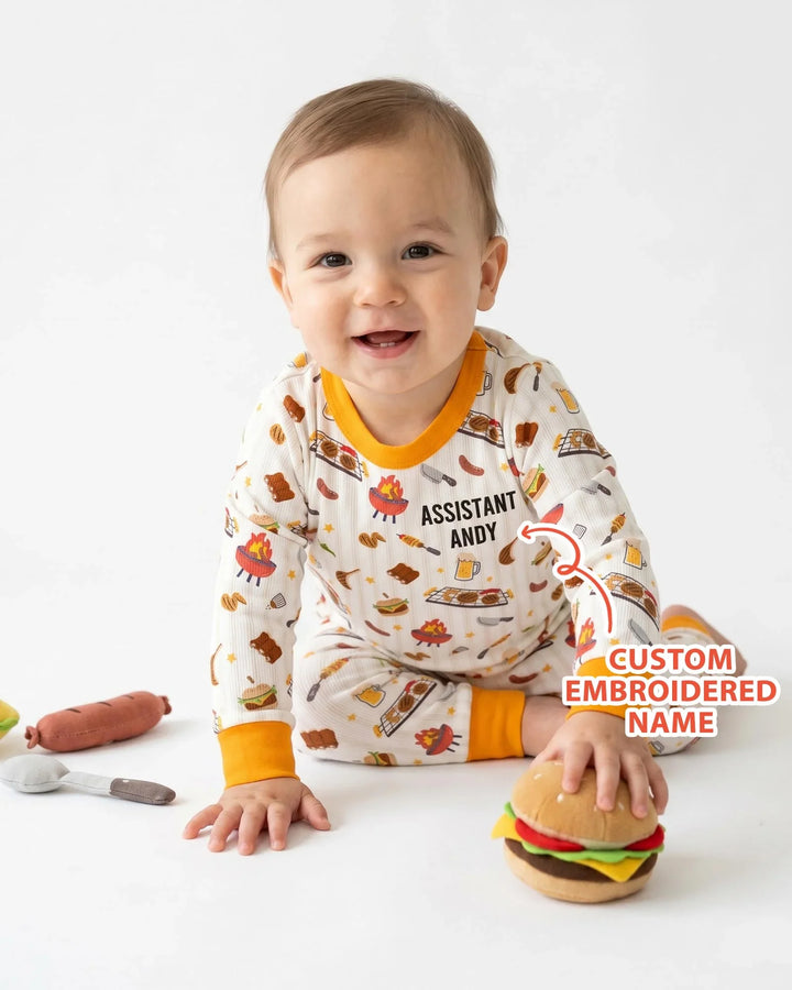 Custom Embroidered Name Grill Dad Bamboo Two Piece Long Sleeve Pajama Set