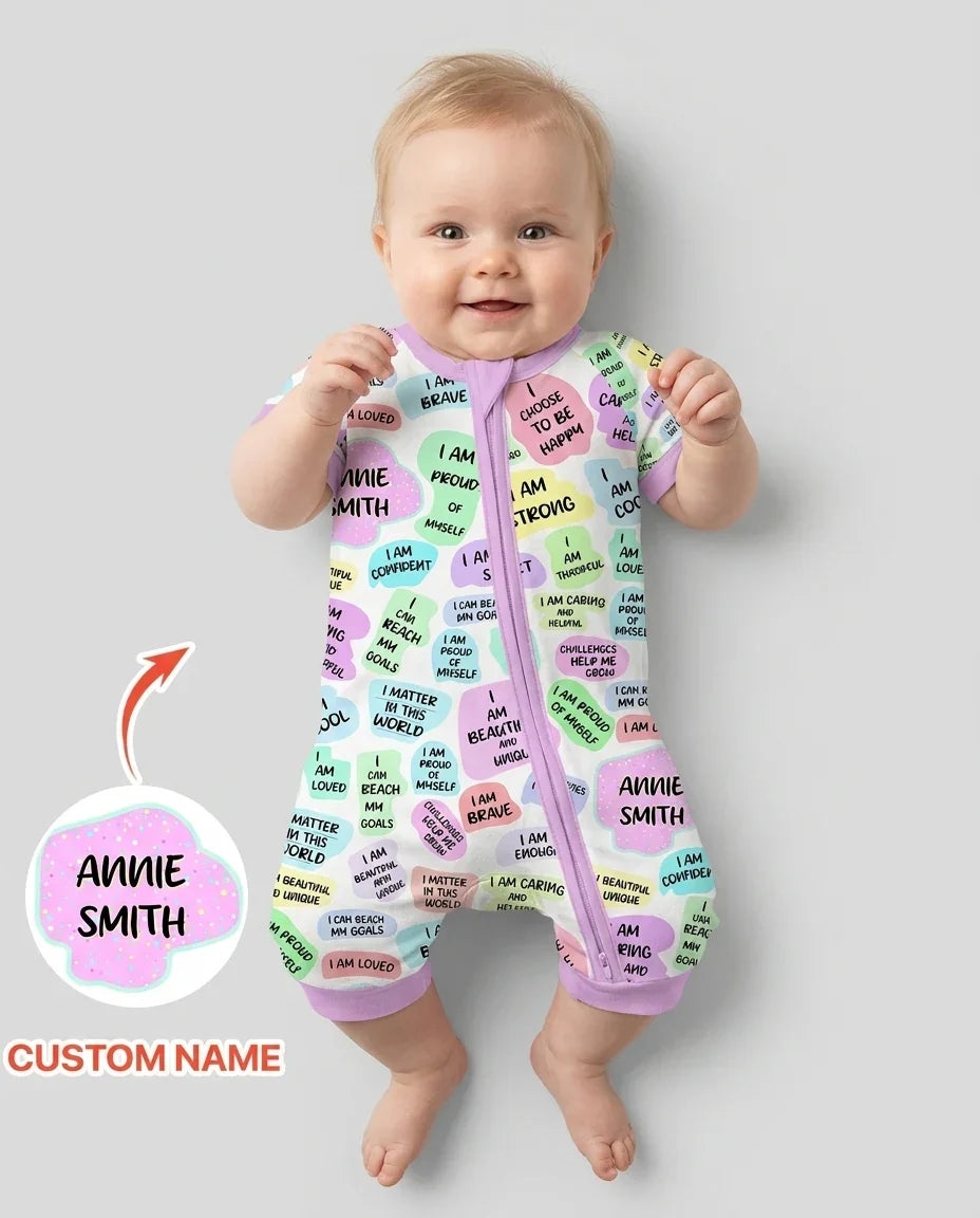 Afirmación diaria mamá y bebé - Pijama corto de bambú con cremallera