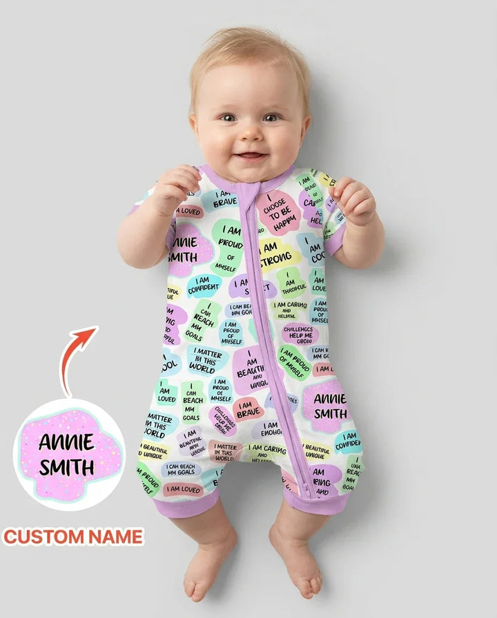 Afirmación diaria mamá y bebé - Pijama corto de bambú con cremallera