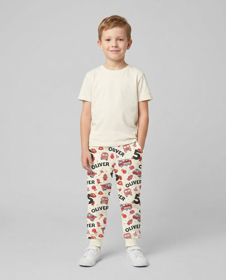 Custom Name Fire Truck Birthday Boy Bamboo Jogger