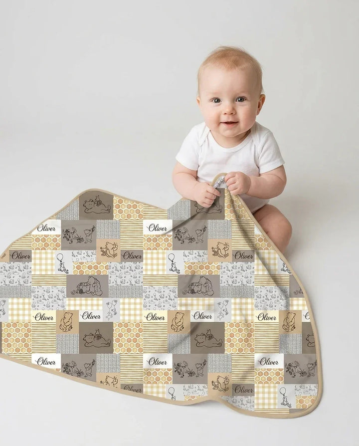 Personalized Classic Bear Patchwork Bamboo Blanket