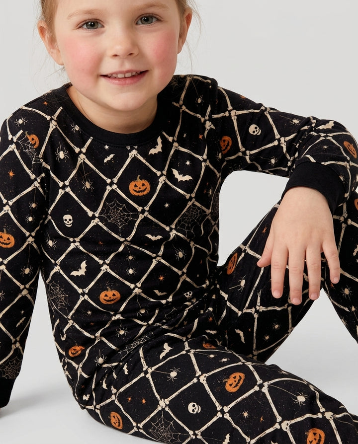 Gothic Skeleton Bones Spooky Halloween Bamboo Two Piece Long Sleeve Pajama Set