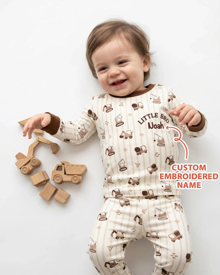 Custom Embroidered Name Constructor Little Bro Bamboo Two Piece Long Sleeve Pajama Set
