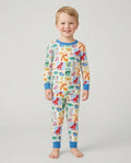 Pijama de dos piezas de bambú de manga larga Rainbow Dino Friends a juego para toda la familia