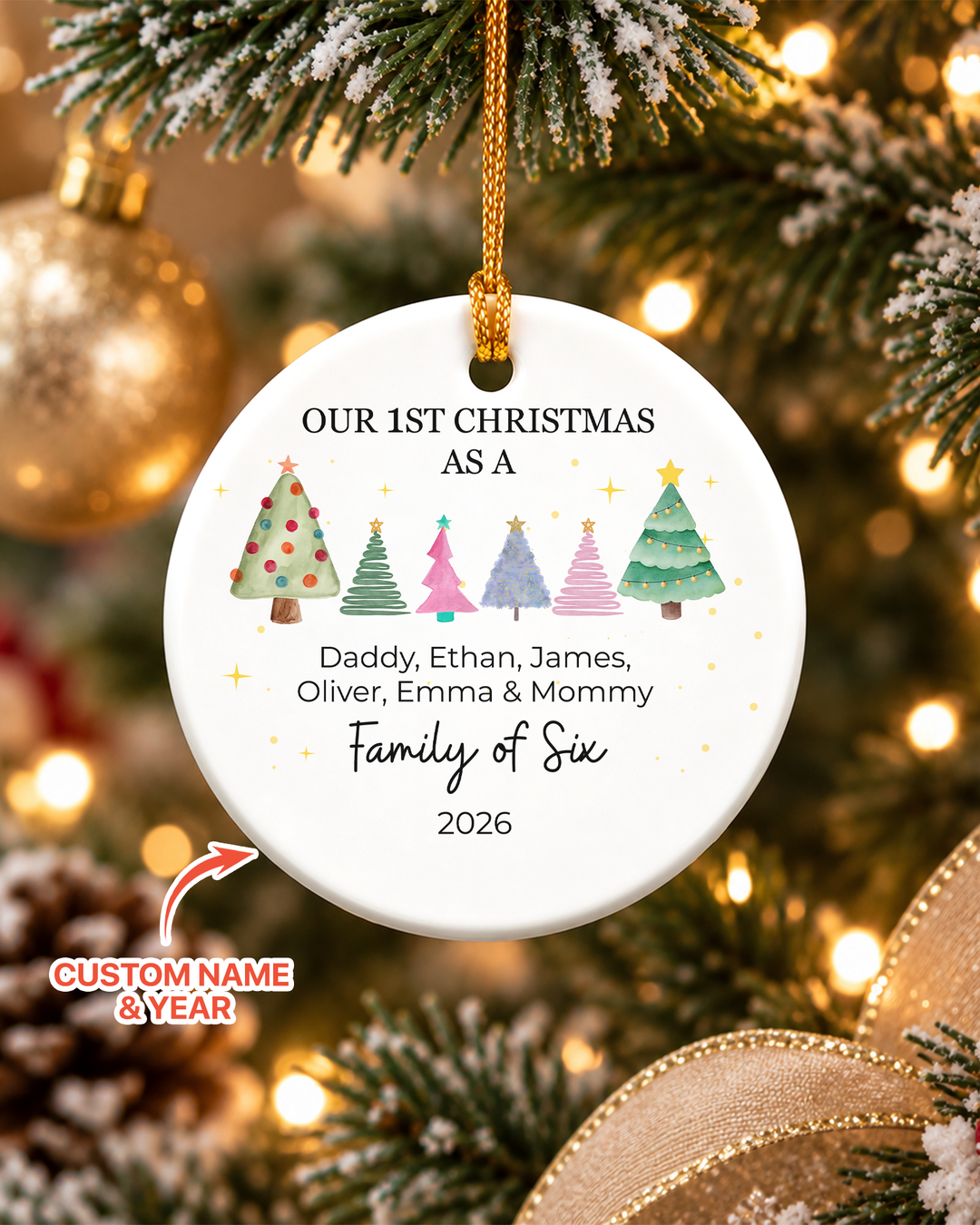 Custom Family First Christmas Tree Ceramic Ornament