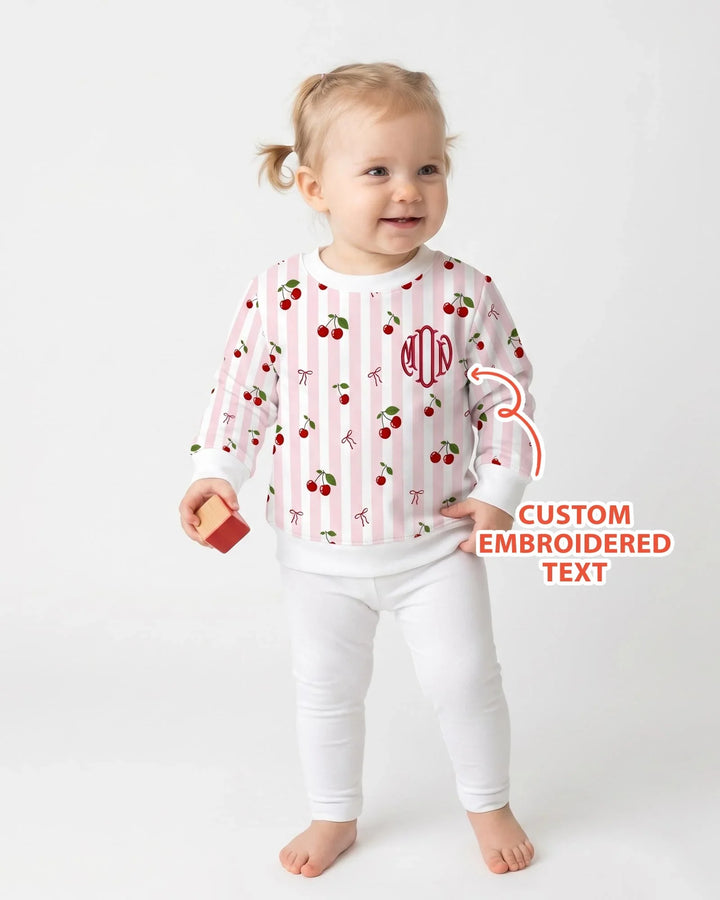 Personalisiertes besticktes Monogramm-Letter Kirsch Bambus Rundhalsshirt