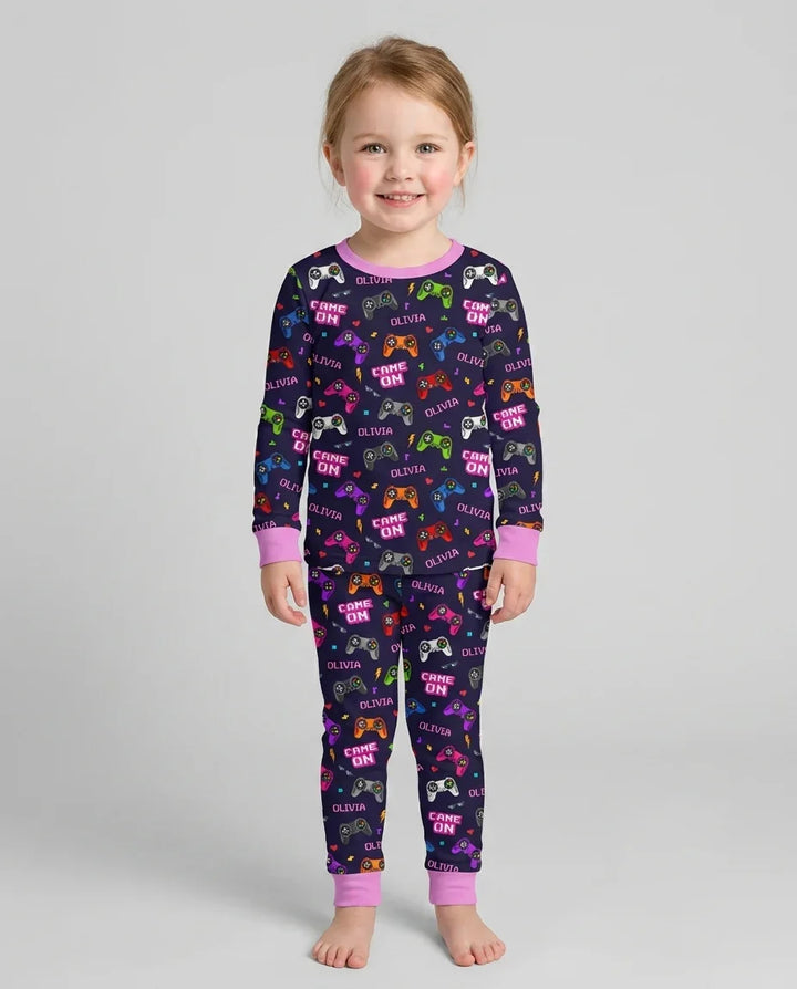 Custom Name Game On Family Matching Bamboo Two Piece Long Sleeve Pajama Set