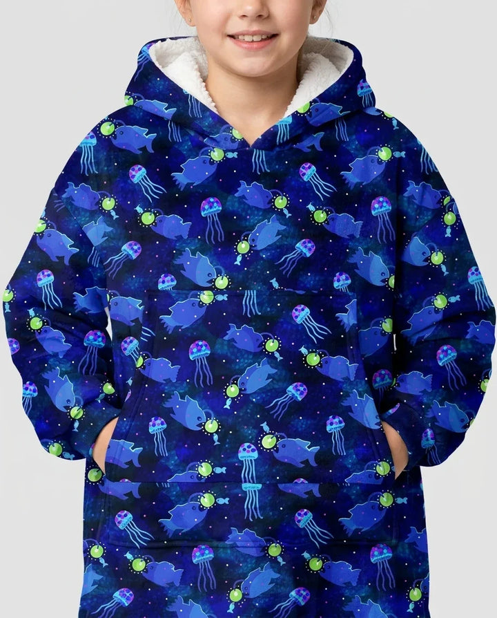 Happy Glow Fish Tragbare Bambus-Decken-Kapuzenjacke