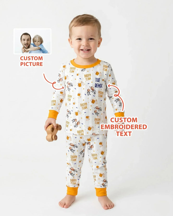 Personalized Embroidered Dad And Me Picture Bamboo Two Piece Long Sleeve Pajama Set