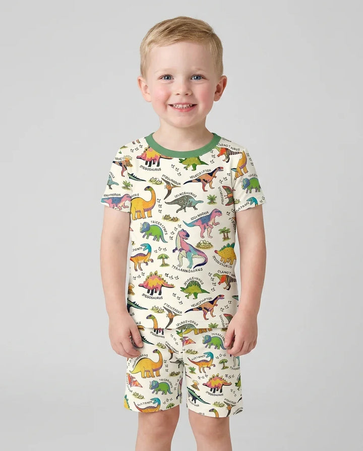 All The Dino Types Bamboo Two Piece Short Sleeve Shorts Pajama Set