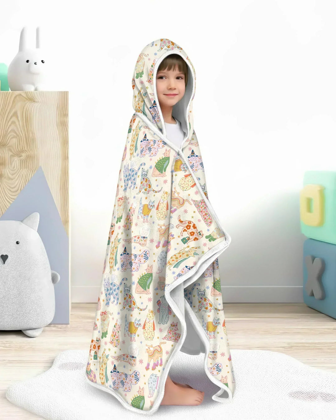 Whimsical Cat Parade Bamboo Wearable Hooded Blanket