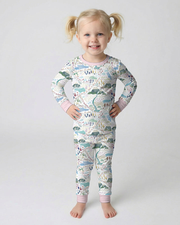 Whimsical Psalms 23 Map Bamboo Two Piece Long Sleeve Pajama Set