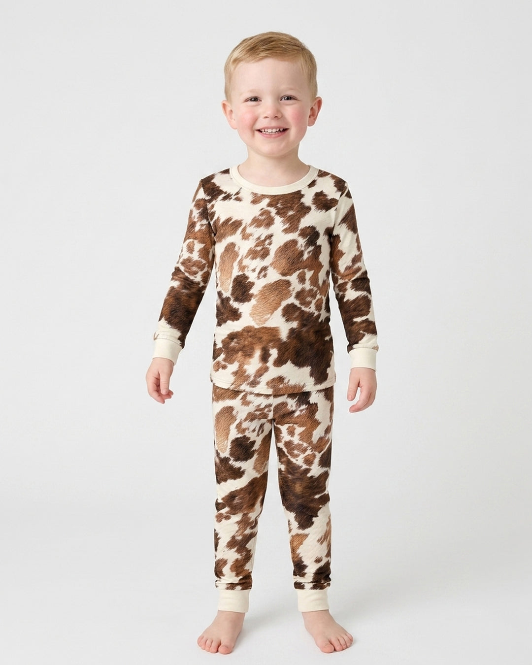 Trendy Cowhide Bamboo Two Piece Long Sleeve Pajama Set