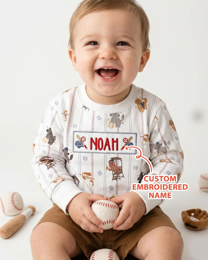 Personalisiertes, besticktes Name Baseball Bambus Rundhals-Sweatshirt