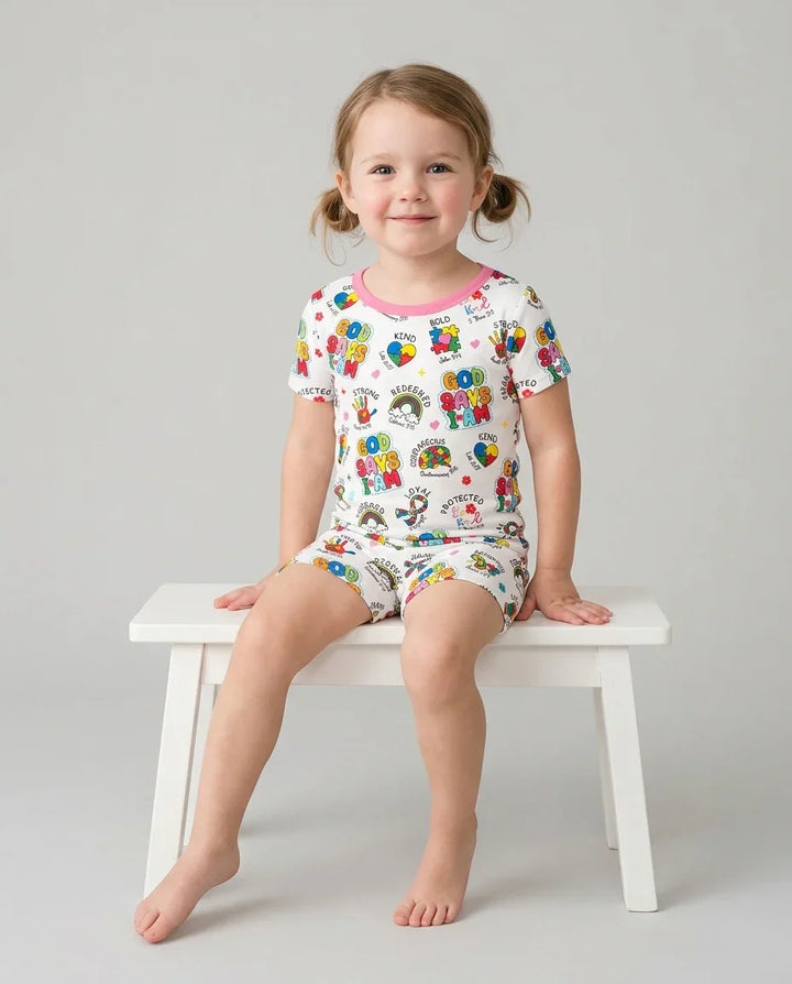 God Says I Am Autism Awareness Two Piece Short Sleeve Shorts Pajama Set