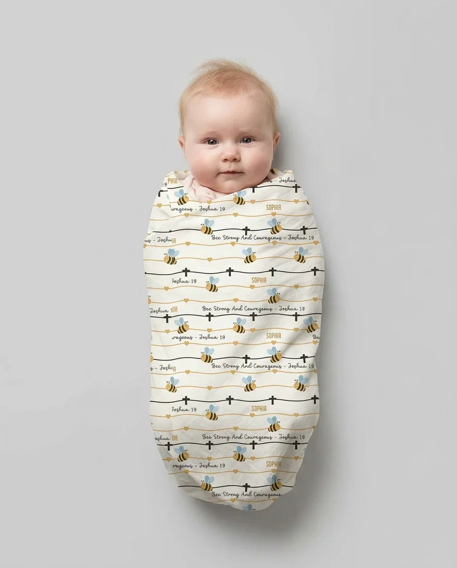 Bee Strong And Courageous Custom Name swaddle blanket