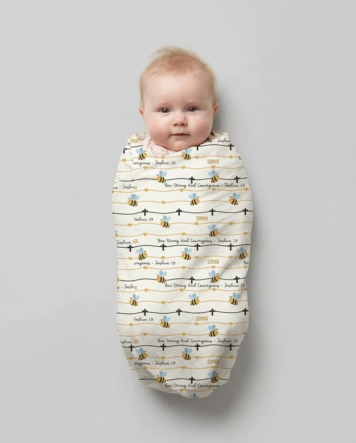 Bee Strong And Courageous Custom Name swaddle blanket