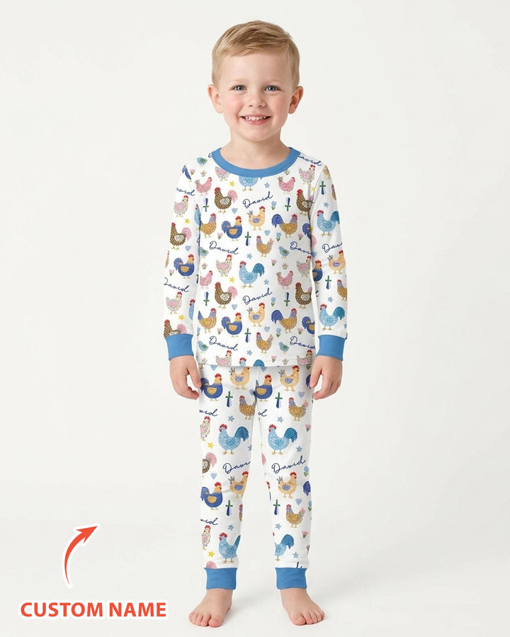 Cluck And Cozy Bamboo Two Piece Long Sleeve Pajama Set