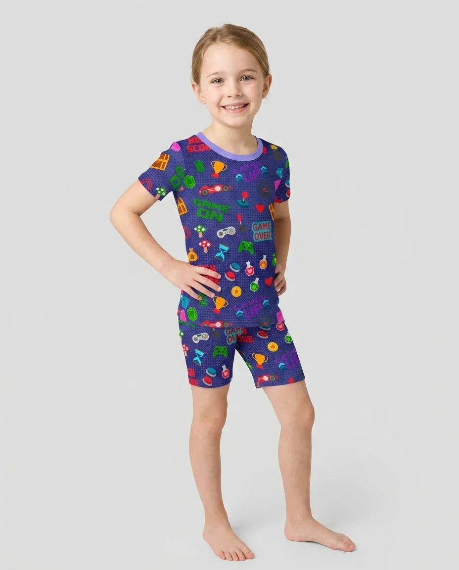 Gamer Mode On Family Matching Bamboo Two Piece Short Sleeve Shorts Pajama Set